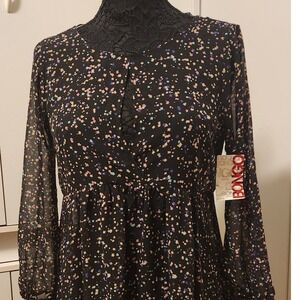 Bongo Womens Meteorite‎ Star Print Caged Tunic Top Black Multi Color Size M NEW